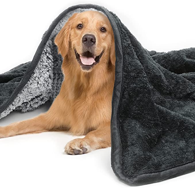 Dog Blanket Soft Fluffy Pet Blanket Waterproof Warm Cat Blanket Self-Warming Puppy Snuggle Blanket Warm Throw Pets Bed Blankets Dog Fuzzy Blankets for Sofa Travel 51.2 x 59”- Grey