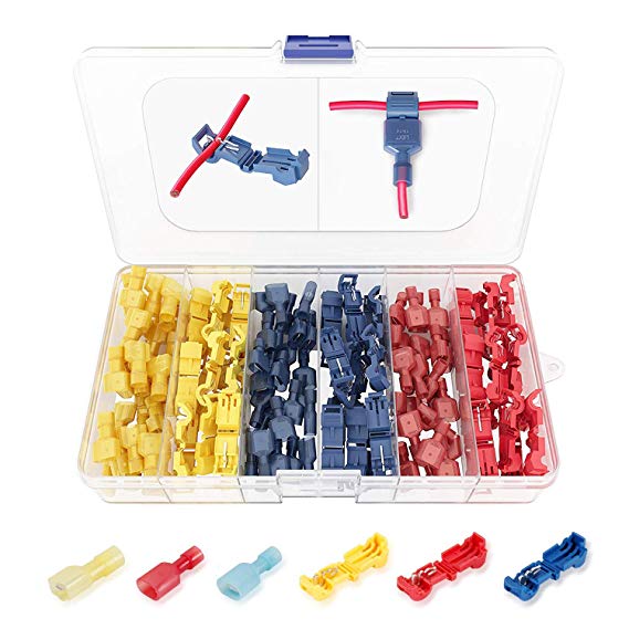 120 PCS Funtin T Tap Electrical Connectors – Quick Wire Splice Taps and Insulated Male Quick Disconnect Terminals