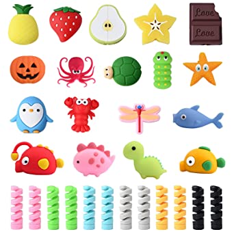 30 Pieces Cable Protector for iPhone/ipad USB Lightning Cable,Cute Unicorn Fish Dinosaur Animal Fruit USB Charger Cable Saver Cable and Spiral Tube Spring-Shaped Flexible Wire Protector