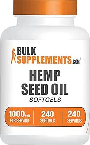 BulkSupplements.com Hemp Seed Oil Softgels - Hemp Oil Pills, Hemp Supplement, Omega 3 Supplement, Hemp Seed Oil 1000mg - Gluten Free, 1 Softgel per Serving, 240 Count (Pack of 1)