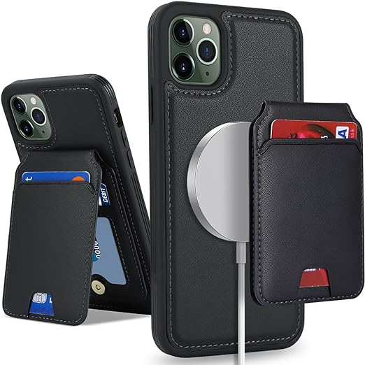 iPhone 11 Pro case with Credit Card Holder mag Safe, iPhone 11 Pro Phone Leather Case Wallet for Women Compatible mag Safe Wallet Detachable 2-in-1 for Men-Black