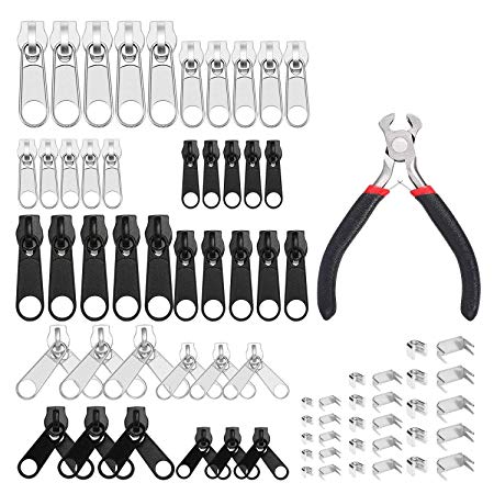 Homgaty 169 Pieces Zipper Repair Kit, Zipper Slider Replacement Set with Zipper Install Pliers Tool for Clothes Bags Jeans（Including Instructions）