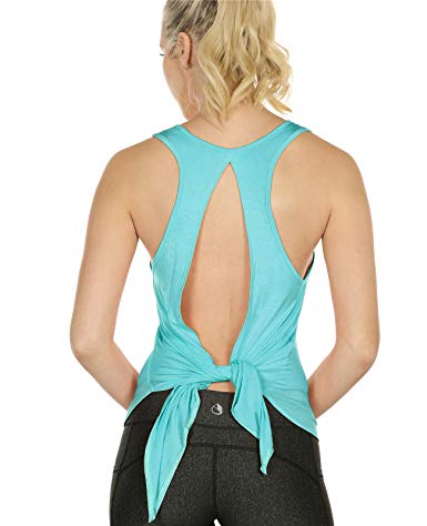 icyzone Open Back Workout Tops for Women - Athletic Activewear Shirts Exercise Yoga Tank Tops