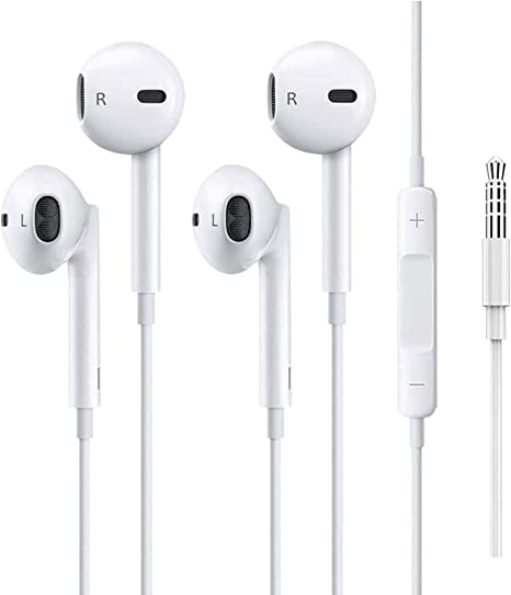 2 Pack 3.5mm AUX Wired Headphone Earphone Earbuds with Microphone Built-in Volume Control Compatible with iPhone 6/6S/5 iPod iPad MP3 MP4 Laptop Computer Android