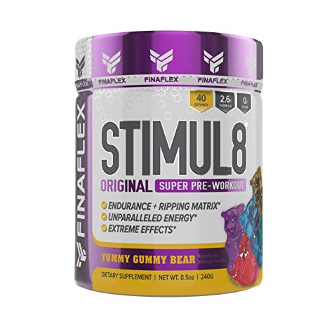 STIMUL8, New Formula, Original Super Pre-Workout, Stimulate Workouts Like Never Before, Unparalleled Energy, Extreme Effects, Ultimate Preworkout for Men and Women, 40 Servings (Yummy Gummy Bear)
