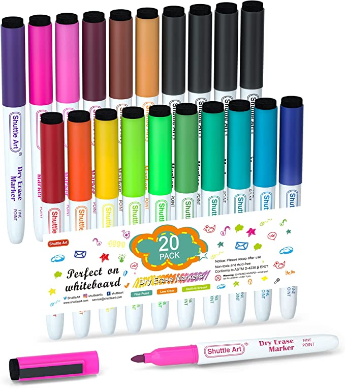 Dry Erase Markers,Shuttle Art 20 Pack 17 Colors Whiteboard Markers,Bundled with 3 Extra Black,Fine Tip Dry Erase Markers for Kids,Perfect for Writing on Dry-Erase Surfaces,School Office Supplies