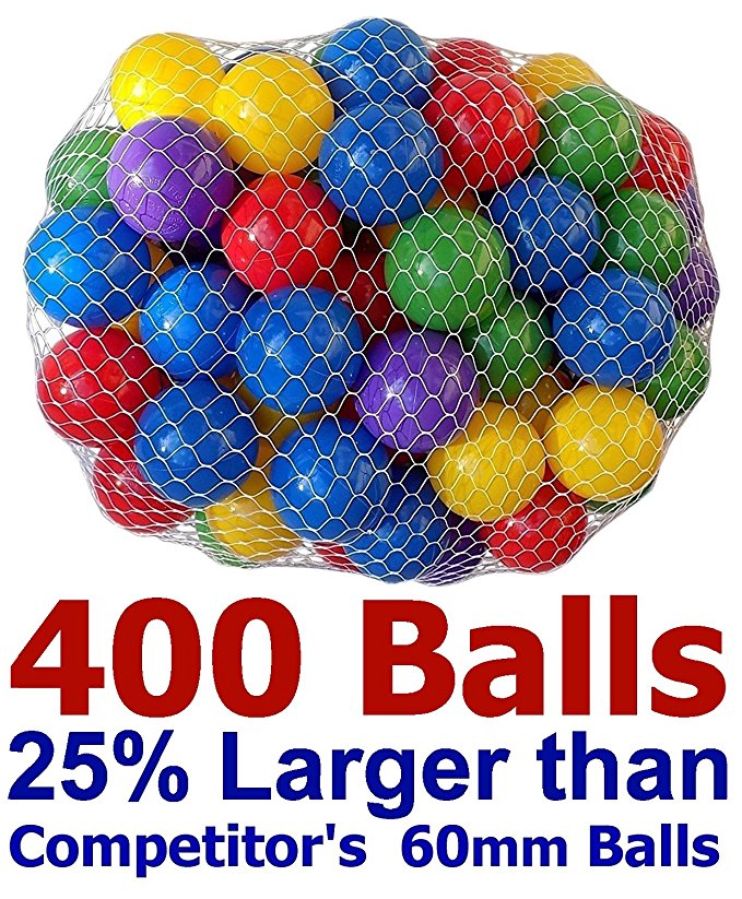 My Balls Pack of 400 Large 2.5" 65mm Ball Pit Balls in 5 Bright Colors - Crush-Proof Air-Filled; Phthalate Free; BPA Free; non-Toxic; non-PVC; non-Recycled Plastic (Pack of 400)