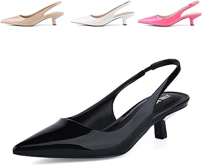 JENN ARDOR Womens Kitten Heels Closed Pointed Toe Elastic Slingback Sexy Low Heels Bridal Wedding Guest Dress Prom Pumps Shoes