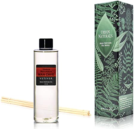 Urban Naturals Vetiver Man CAVE Scented Reed Diffuser Refill Set | Includes a Free Set of Reed Sticks! 4 oz. | A Fabulous Masculine Scent! Great Gift Idea Home Fragrance Lovers!