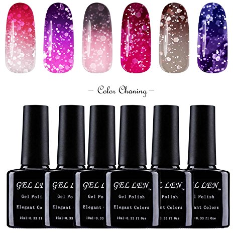 Gellen Sparkle Temperature Color Changing Chameleon UV Gel Nail Polish 6 Colors, Starter Manicure Kit