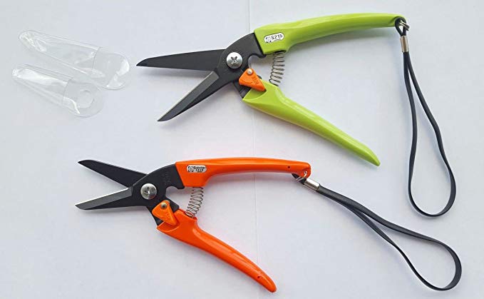 Saboten S1210 & S-215 Pruning Shears 7" Carbon Steel Long Slim Angled Teflon-S Coated Blades Rust Resistant