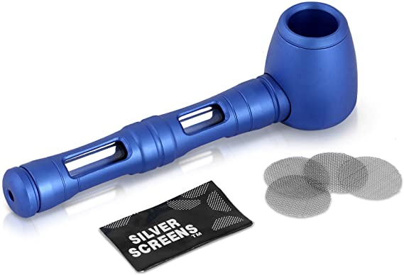 Kineex Premium Tobacco Pipe with 5 Stainless Steel Screen Filters Complete Kit (Blue)