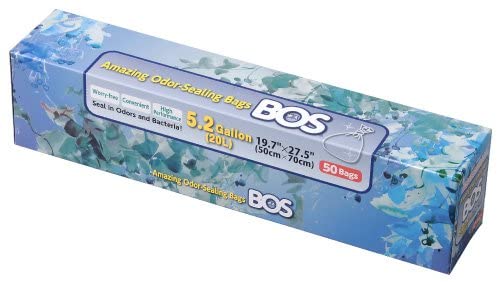 BOS Amazing Odor Sealing Disposable Bags for Commode Liners, Adult Diapers,Cat Litter or Any Sanitary Product - Durable & Unscented (50 Bags) [5.2 Gallon / 20L, Color: Black]