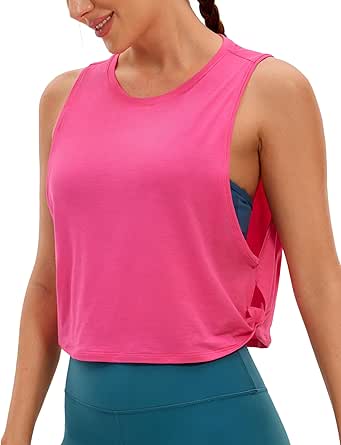 CRZ YOGA Pima Cotton Cropped Tank Tops for Women - Sleeveless Sports Shirts Athletic Yoga Running Gym Workout Crop Tops