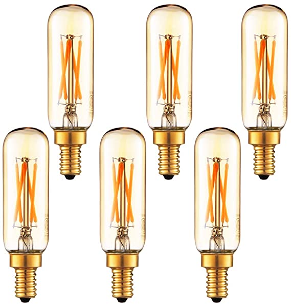 LiteHistory Dimmable T6 led Bulb 40W Candelabra led 2200K Amber 250lm 4W e12 T25 led Bulb 6Pack