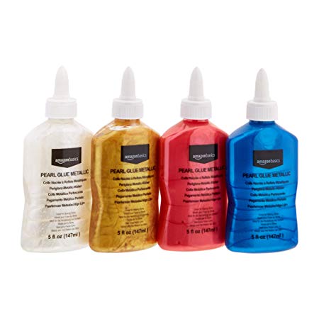 AmazonBasics Washable Pearlescent Metallic Glue, Assorted Colors, 5-oz each, 4-Pack