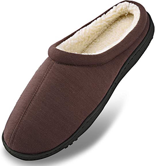 Men's Winter Warm Fleece Lined Memory Foam Slippers Slip On Clogs Indoor Outdoor House Shoes with Anti Skid Sole