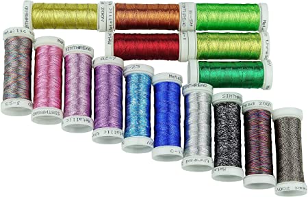Simthreads Metallic Embroidery Thread 200 Yards Ea for French Embroidery or Machine Embroidery for Janome Brother Pfaff Babylock Singer Bernina Husqvaran and Most Home Embroidery Machines (16 Colors)