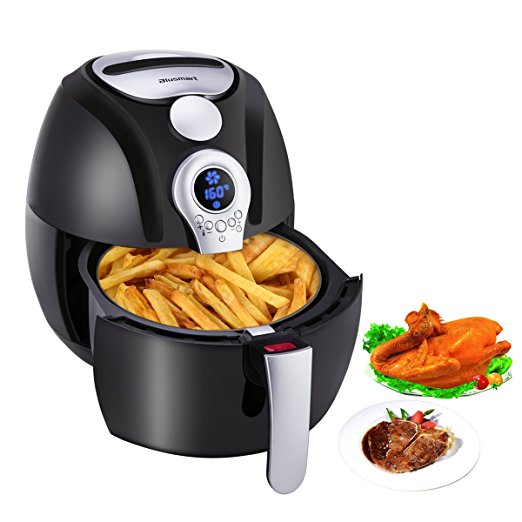 Electric Air Fryer, Blusmart Power AirFry Oil Free/less with Temperature and Time Control LED Display 3.4Qt/3.2L 1400W Fry Basket & Recipe Book