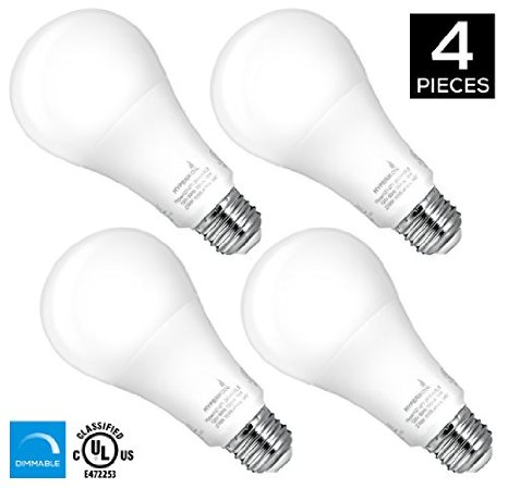 LED A21 Bulb, Hyperikon, 16-Watt (100-Watt Equivalent), 1580 Lumens, 2700K (Warm White), Medium Screw Base (E26), 340° Omnidirectional, UL-Listed, Dimmable - (Pack of 4)