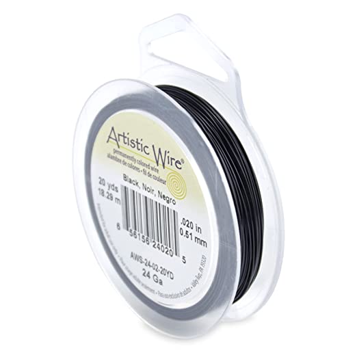 Artistic Wire, 24 Gauge / .51 mm Tarnish Resistant Colored Copper Craft Wire, Black, 20 yd / 18.2 m