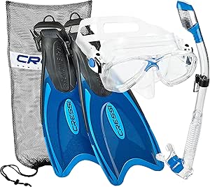 Cressi Palau Fin and Marea Dry Combo - Marea Mask, Supernova Dry Snorkel, Palau Long Fin, with Snorkeling Bag for Transport