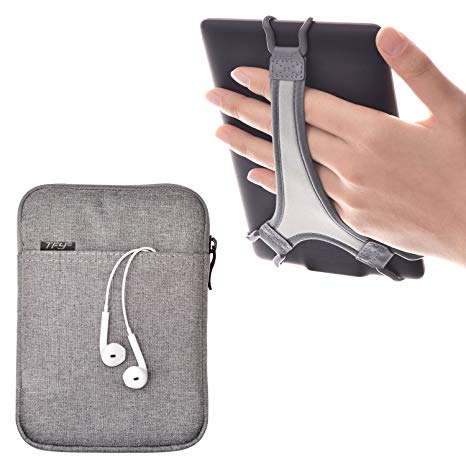 TFY E-Reader Protective Pouch Bag with Zip Closure, Plus Bonus Hand Strap Holder for 6 inch e-Readers - Kindle 6 inch/Paperwhite/Voyage/Oasis 6 Inch/Nook GlowLight Plus/Kobo Aura/Touch 2.0