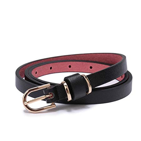 Set of Women's Skinny Leather Belt Solid Color Waist or Hips Ornament 10 Sizes (36-38, Set of One Piece Black 1/2" Wide)