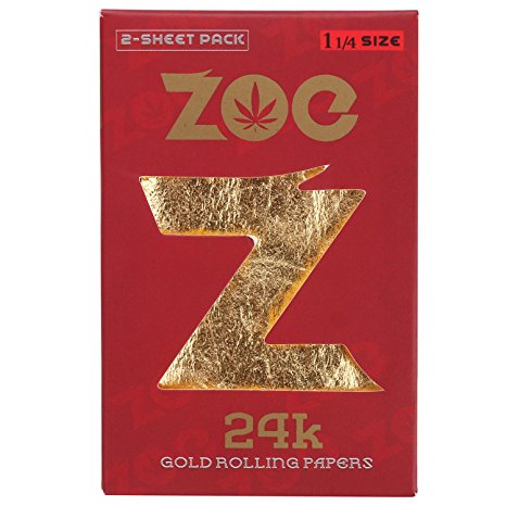 24k Gold Cigarette Rolling Paper 1.25 1 1/4 Size - 2 Sheet Pack