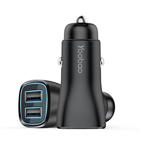 Yoobao USB Car Charger 3.4A Metal Dual USB Car Adapter for iPhone X/ 8/ 8 Plus/ 7/ 6s/ 6s Plus, iPad Pro/ Air 2/ mini, Galaxy S8/ S7/ S6/ Edge/ Plus, LG G5/ G6/ V20, Nexus, HTC and More - Black