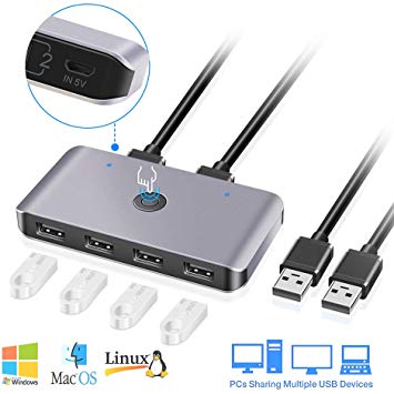 USB2.0 Switch Selector, 2 Computers 6-Port USB 2.0 Peripheral Sharing Switch Hub Adapter for Keyboard, Mouse, U-Disk, Printer, KVM One-Second Switcher USB2.0, Compatible with Mac/Windows/Linux