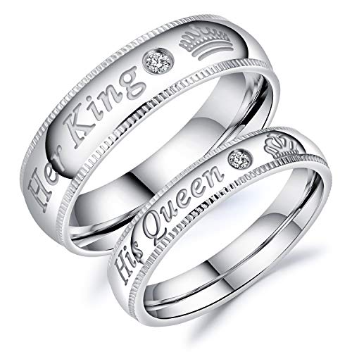 Fate Love Jewelry Stainless Steel His Queen & Her King Wedding Couple Ring Band Matching Set, Love Gift
