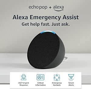 Echo Pop   Alexa Emergency Assist Monthly (auto-renewal) | Full sound compact smart speaker | Charcoal