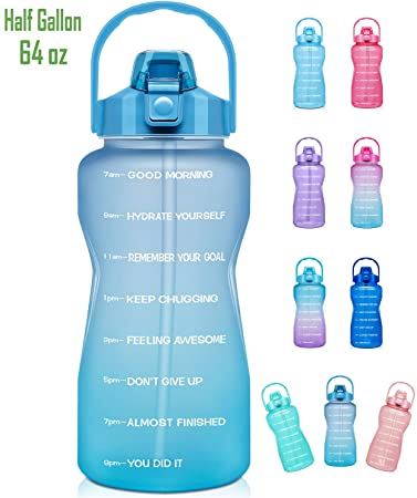 Venture Pal Large Half Gallon/64oz Motivational Water Bottle with Time Marker & Straw,Leakproof Tritan BPA Free Water Jug,Ensure You Drink Enough Water Daily for Fitness,Gym and Outdoor Sports