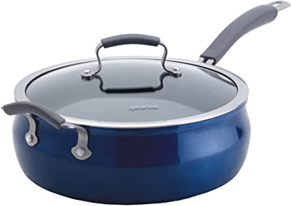 Epicurious Cookware Collection- Dishwasher Safe Oven Safe, Nonstick Aluminum 6 Quart Arctic Blue Covered Jumbo Cooker