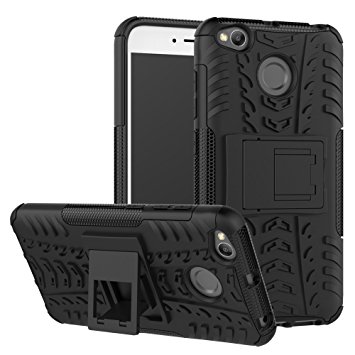 Chevron Hybrid Armor Design Detachable And Stand-Up Feature Hard Back Case For Redmi 4 [May 2017 Launch]-Space Black