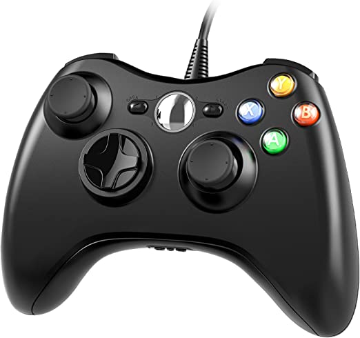 CHEREEKI Controller for Xbox 360, Wired PC Game Controller Joystick Gamepad for Xbox 360 Windows Vista/7/8/8.1/10/PC - Ergonomic Design - Dual Vibration (Black)