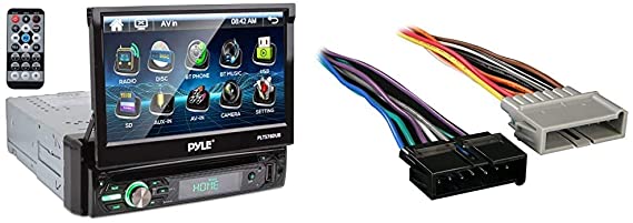 Pyle Single DIN Head Unit Receiver - in-Dash Car Stereo with 7” Multi-Color Touchscreen Display, Black & Metra 70-1817 Radio Wiring Harness for Chrysler/Jeep 1984-2006 Harness