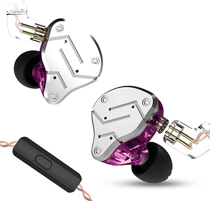 KZ ZSN Dynamic Hybrid Dual Driver in Ear Earphones Detachable Tangle-Free Cable Musicians in-Ear Earbuds Headphones with Microphone (Silver Purple)