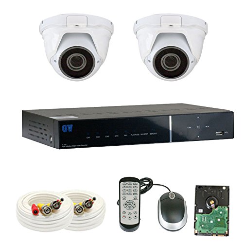 GW Security 1.3 MegaPixel 1000TVL Color Night Vision Security Camera System with 4 Channel DVR and 2 x 1000TVL Starlight 2.8-12mm Varifocal Zoom Outdoor / Indoor Analog Dome Cameras   500GB Hard Drive Included