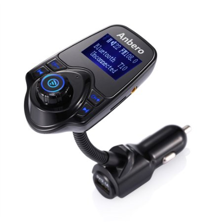 Anbero In-car Wireless Bluetooth FM Transmitter Handsfree Car Kit with 35mm Audio jackTFMicro SD Card Slot and 5V21A Car Charger for iPhone 654SamsungAll Smartphone Music Player