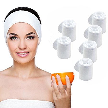 Teemico 6 Pack Premium Spa Facial Headband Head Wrap Terry Cloth Headband Stretch Towel with Magic Velcro for Shower, Makeup and Sport, 4" Wide … (white)