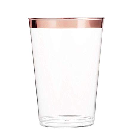 Rose Gold Plastic Cups 12oz 100pack Party Decorations Clear Plastic Cups with Rose Gold Rim Wedding Party Birthday Disposable Cups Heavyweight Plastic Tumblers Supplies Decor by PrimePosh