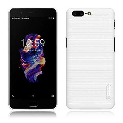 OnePlus 5 Case,Nillkin [With HD Screen Protector] Frosted Shield Anti fingerprints Hard PC Case Back Cover for OnePlus 5 (White)