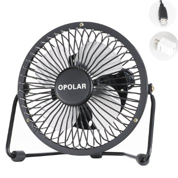 OPOLAR Mini USB Fan wCharger Plug Personal Desktop Fan Metal Design 39 feet USB Cable with 5V1A USB Charger Quiet Operation - Black