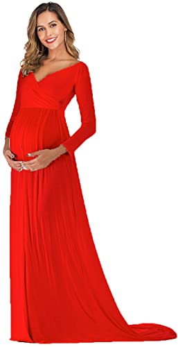 JustVH Maternity Off Shoulder Half Circle Fitted Gown Maxi Photography Dress for Photo Shoot Photo Props Dress