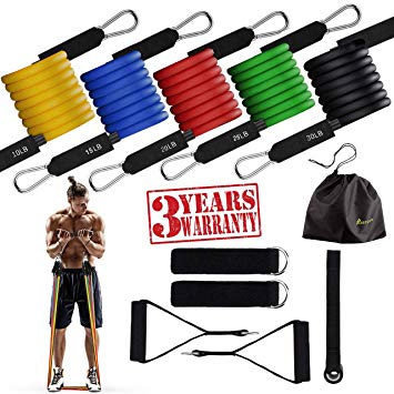 Portzon Resistance Band Set, Workout Bands, Exercise Bands Door Anchor Handle Resistance Training, Convenient, Durable, Exercise Stack-able Up to 100 lbs