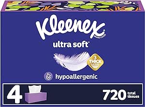 Kleenex Ultra Soft Facial Tissues, 4 Flat Boxes, 180 Tissues per Box, 3-Ply, Packaging May Vary