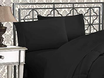 Elegant Comfort 4-Piece 1500 Thread Count Egyptian Quality Bed Sheet Sets with Deep Pockets, Full, Black