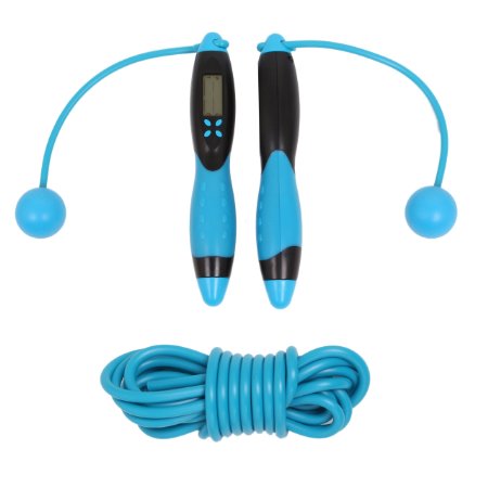 Sportsun Crossfit Jumping Rope for Athletes and Kids - Fitness Ropes with Alarm Reminder - Lose Weight and Gain Muscles- LCD Screen Counting/Calorie Counter Jump Rope-Color Blue and Black